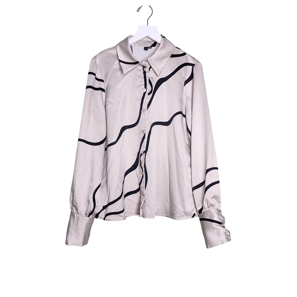 Vero Moda Cream Button-Front Blouse Shirt Black Long Sleeve Business Office S‎